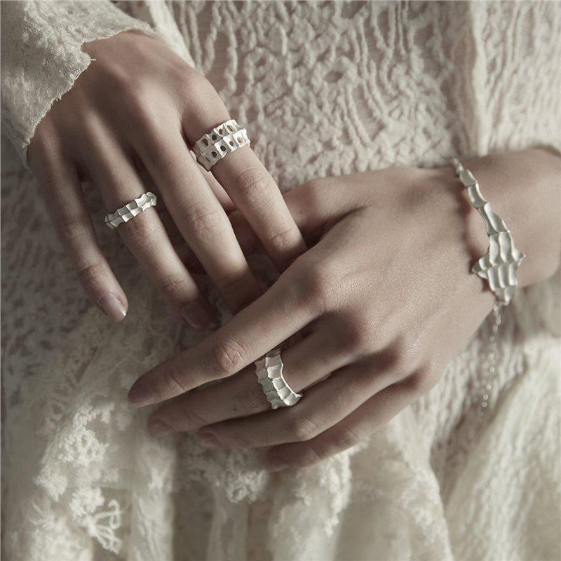 S925 Sterling Silver Hammered Open Ring, Unisex Light Luxury Cool Style, Personalized Trendy Niche Design.