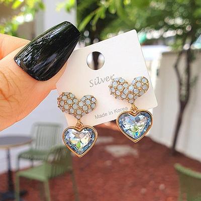 Серьги-гвоздики Srahi Gem в форме сердца с кубическим цирконием, двойной цвет