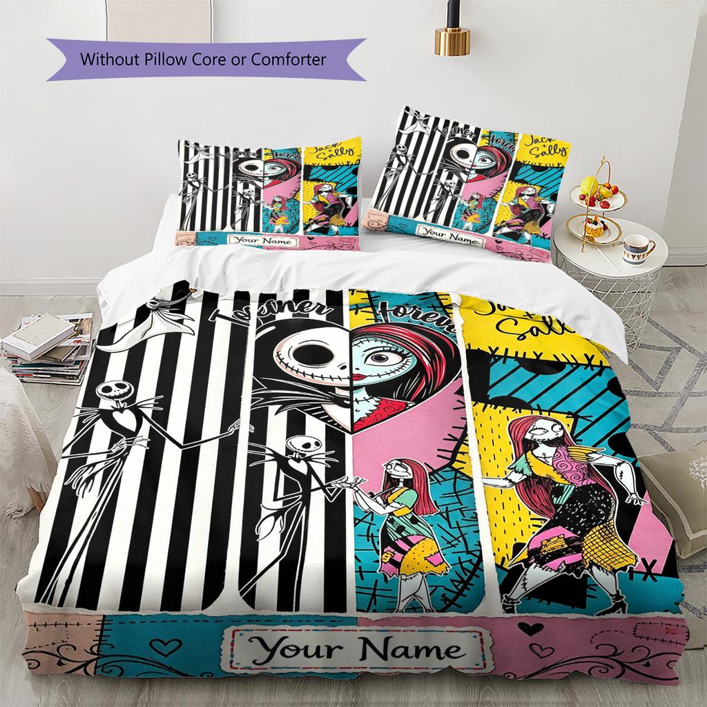 Name Custom Jack & Sally Pattern Bedding Set Quilt Cover Pillowcase Home Decor Gift (1 * duvet cover + 2 * pillowcase, without core)