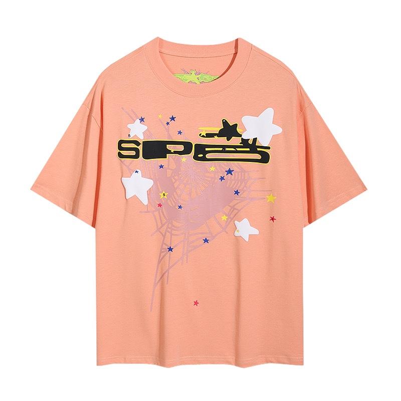 24S cross-border European and American trendy brand Sp5de spider web 555 portrait letter foam short-sleeved t-shirt men's and women's high street 