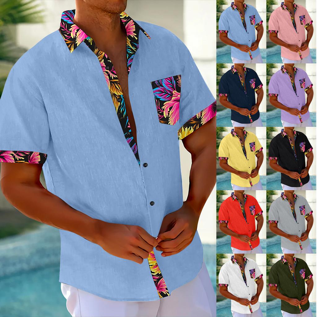 Гавайская рубашка для мужчин, мужские винтажные рубашки для боулинга на пуговицах, летняя пляжная рубашка с коротким рукавом