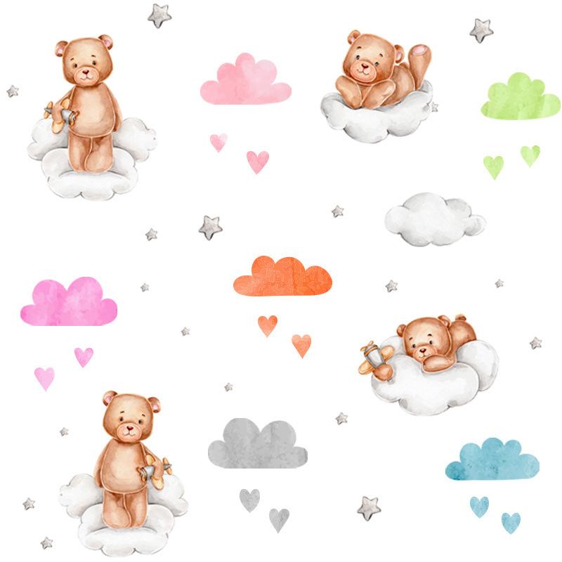 Настенные наклейки Мультяшный медведь Облака Звезды Сердца Декор детской комнаты Настенное искусство для детской Гостиная Домашняя наклейка на стену Съемный декор для стен