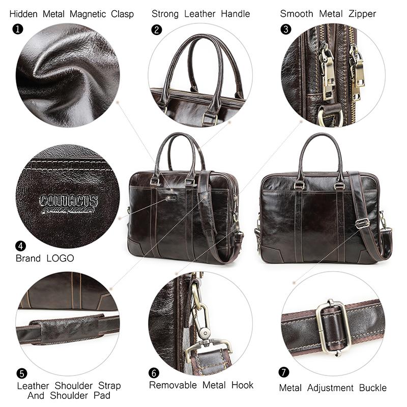 Портфель из натуральной кожи CONTACT'S, наплечные сумки-мессенджеры для мужчин, большая вместительная сумка для ноутбука 14,2 дюйма, мужская дорожная деловая сумка