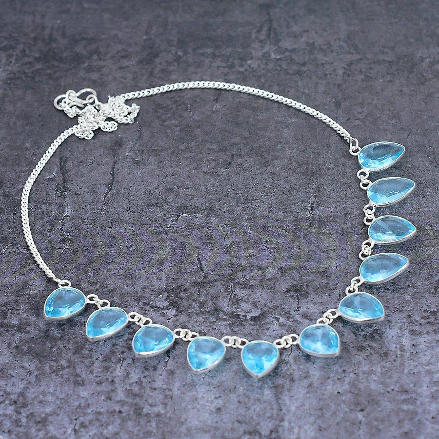 Драгоценный камень Голубой Топаз Ювелирное изделие из серебра 925 пробы Ожерелье 18"