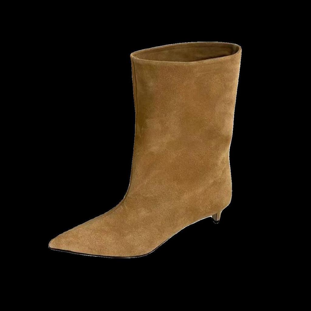 2025 Autumn and Winter New Retro Pointed Mid-tube Boots Women's Matte Wide Tube Boots Versatile Western Cowboy Boots Short Boots Women