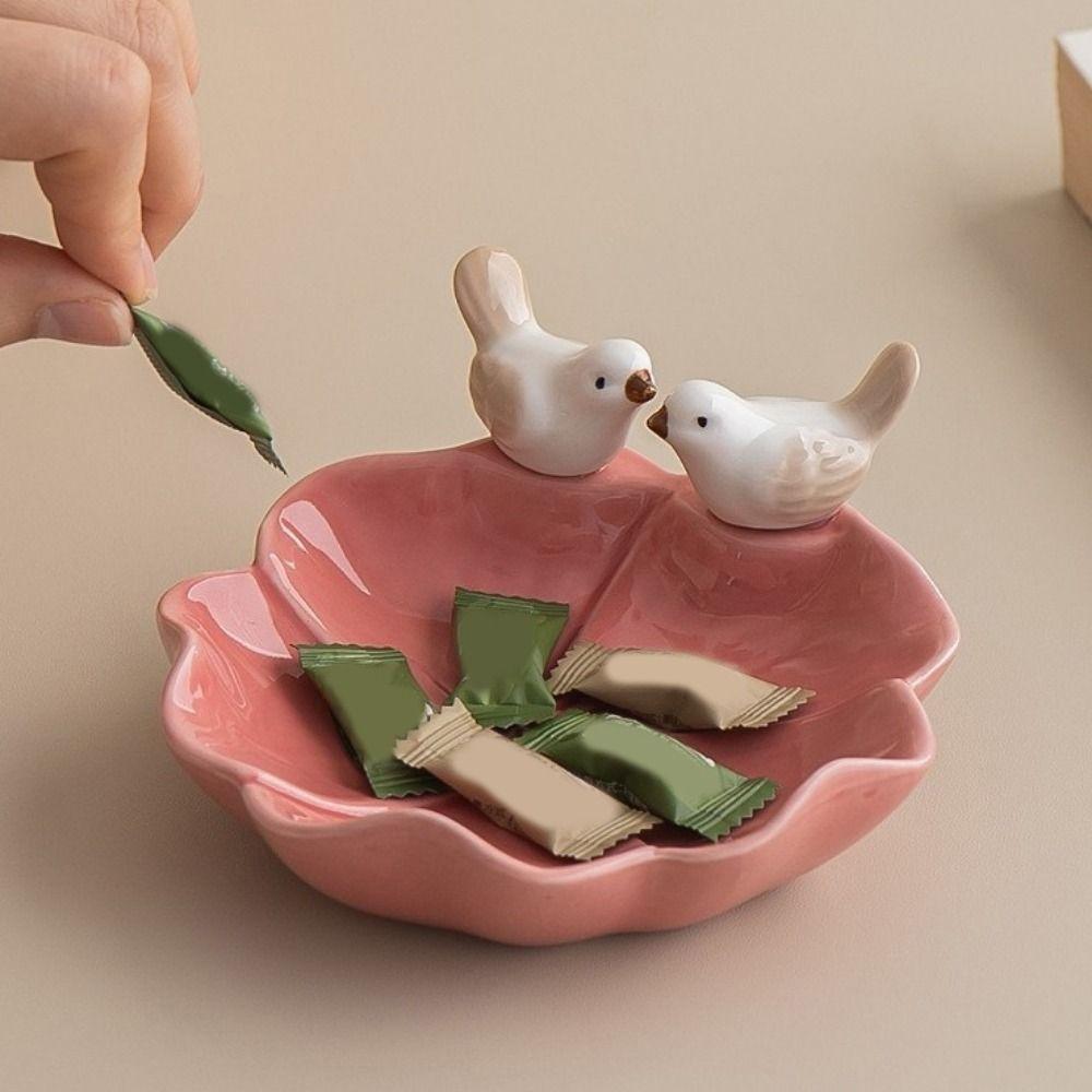 Floral Ceramic Dessert Plate Cute Tea Snack Fruit Tray Bird Shaped Pastry Plate  for Kitchen