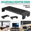 4 USB Multifunction Computer Monitor Riser Stand 2.0 Ports Charging Monitor Holder Computer Screen Shelf Laptop Rack Organizer Black