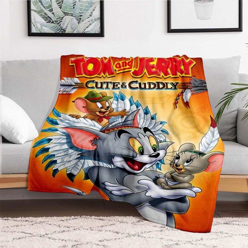 Tom & Jerry Cute & Cuddly Native American Tom & JerryBlanket Flannel Throw Blanket for Sofa, Bed, Travel, Camping, Office