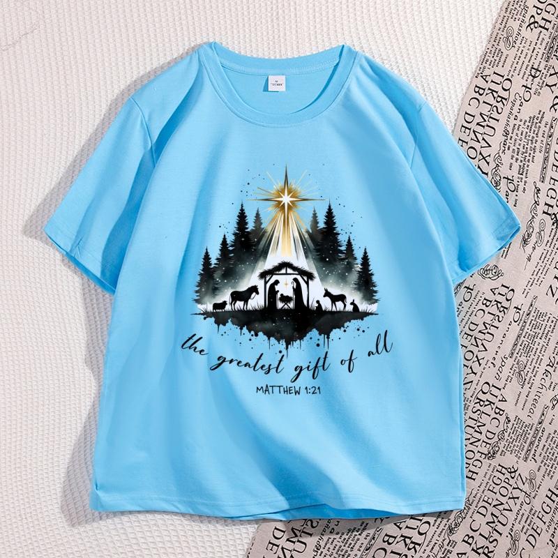 Nativity Christian Tshirt Unisex Women Christmas Bible Verse Tshirt Casual Cotton Short Sleeve Round Neck Graphic Tees Clothes
