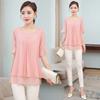 Summer Women Chiffon Blouses Fake Two Pieces Short Sleeve O-Neck Loose Casual Lady Shirt Tunics Top Blusas Feminin