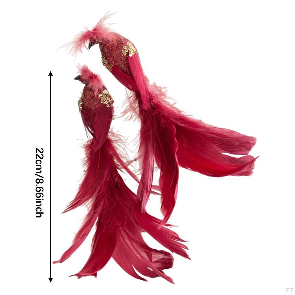 2 Artificial Bird Decorations, Ornaments, Feather Figures, Sculptures Made of Foam with