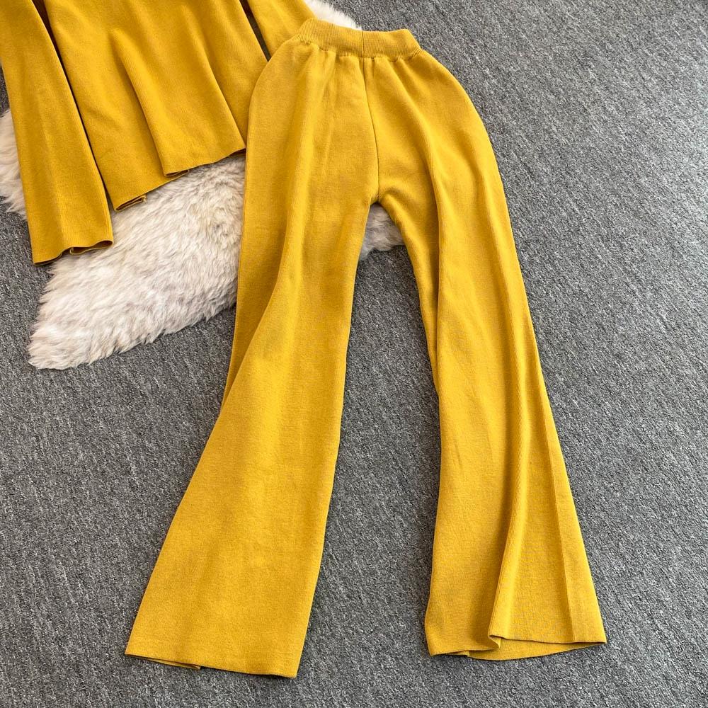 Осенне-зимний трикотажный свитер, брюки, комплект из двух предметов, женская водолазка на молнии, куртка и брюки длиной до щиколотки