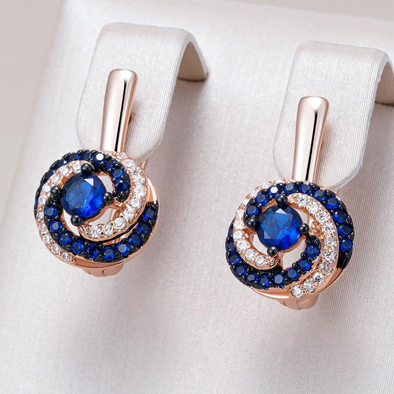 Синие Натуральные Цирконы Свадебные Серьги-Подвески для Невест для Женщин Модные Покрытие Розовым Золотом и Черным Ежедневные Изысканные Ювелирные Изделия