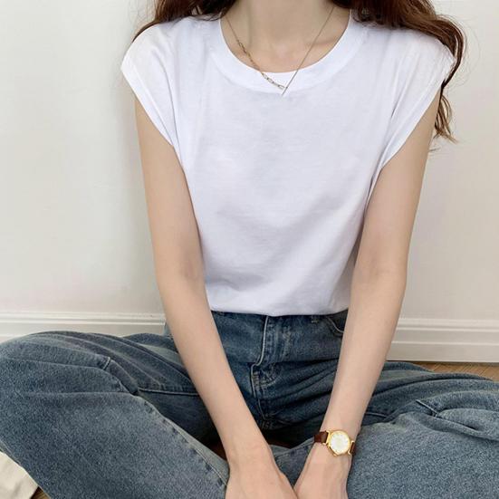 Женская летняя футболка с круглым вырезом и короткими рукавами, однотонная футболка