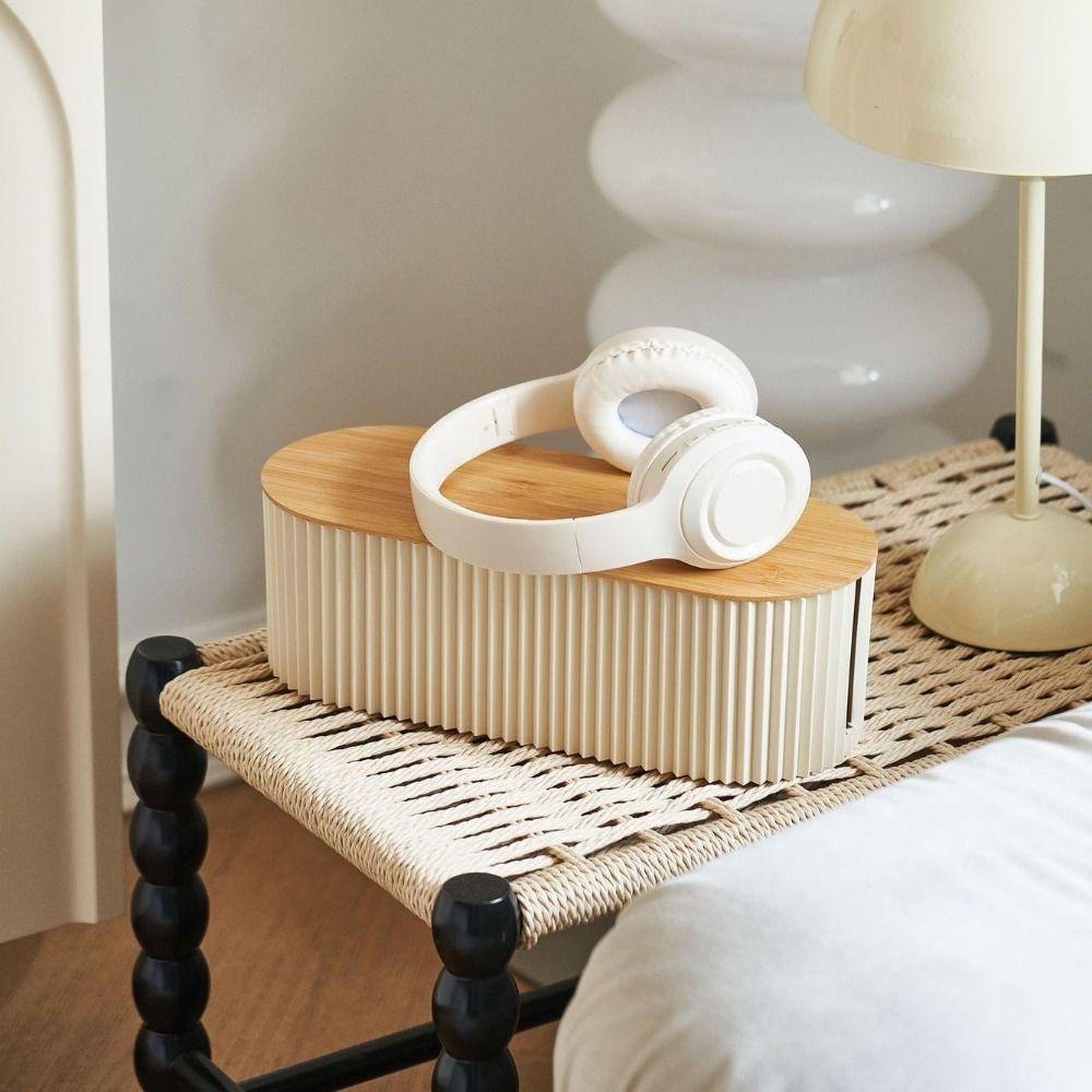 Plastic Power Line Storage Case Wooden Cover Wire Storage Box Socket Storage Box  Office