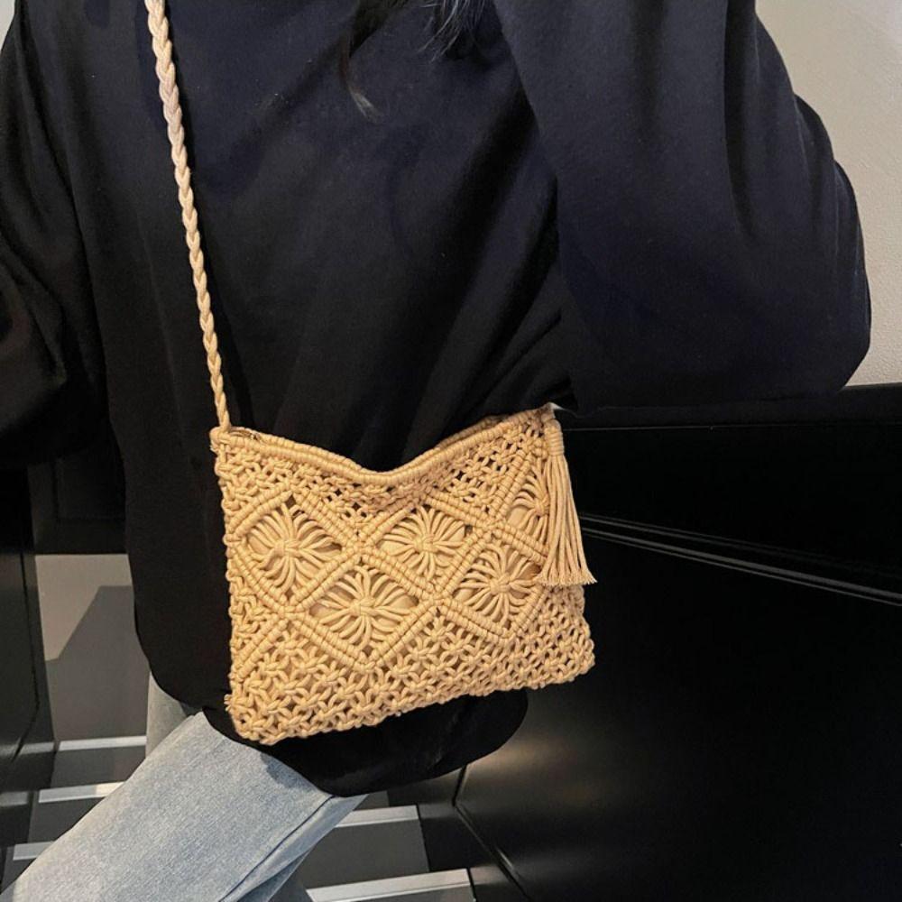 Tassel Weave Shoulder Bag Women Ethnic Style Ladies Underarm Bag Crochet Crossbody Bag  Travel