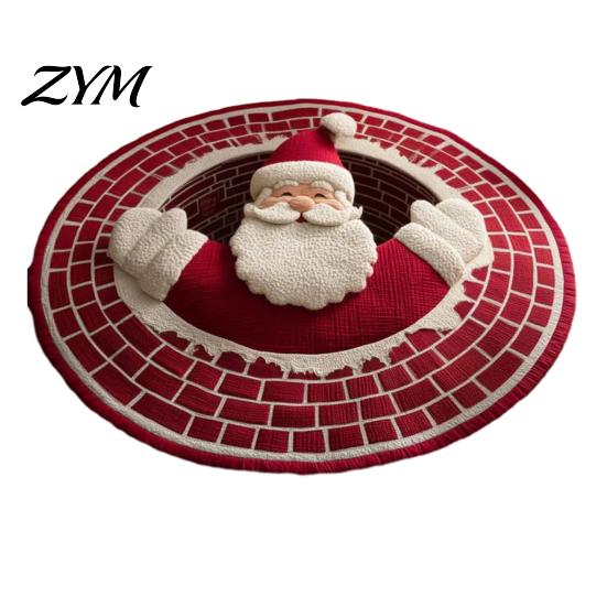 Washable Round Carpet Christmas Rug, 39" Imitation Cashmere Santa Snowflake Pattern, Rug Holiday Area for Home Living Room Bedroom Decor Non Slip