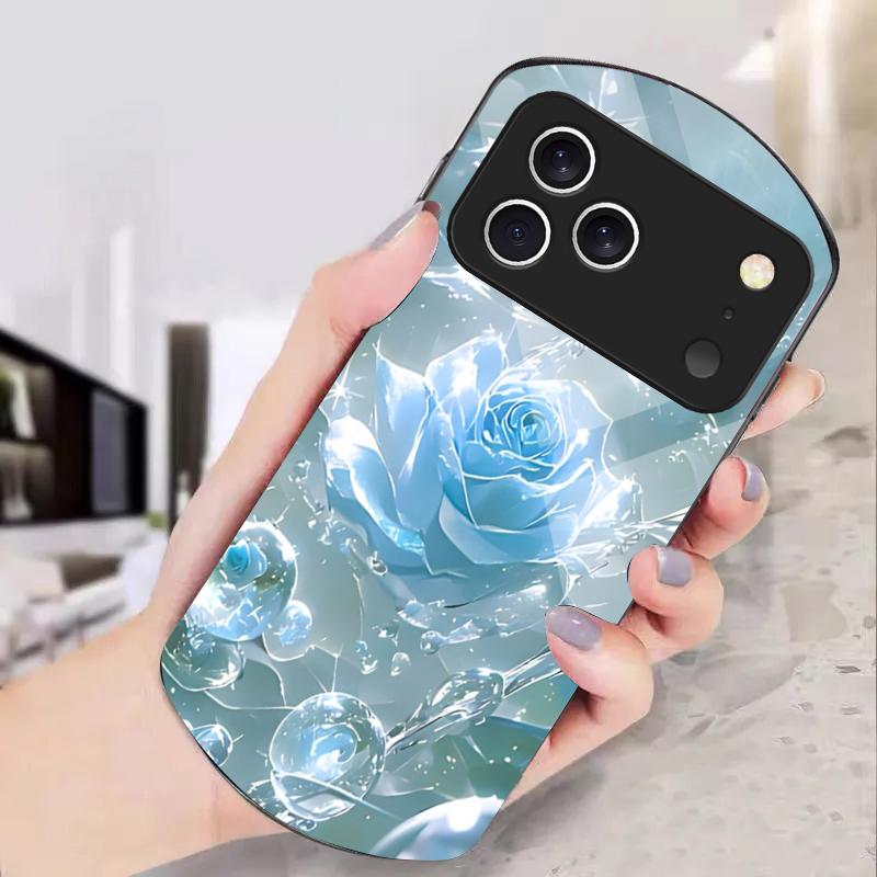 Розы цвета ледяного кристалла Для iPhone 17 16 15 14 Pro 13 Plus 12 mini 11 Pro Max XR X S 7 8 Эллиптический закаленный стеклянный чехол для телефона