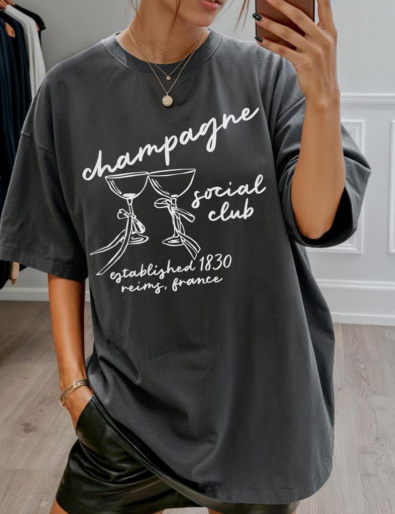Champagne Social Club Comfort Colors Short Sleeve T-Shirt | Boho Vintage Style Trendy Graphic Tee | Gift for Her, Girl’s Trip, Bachelorette