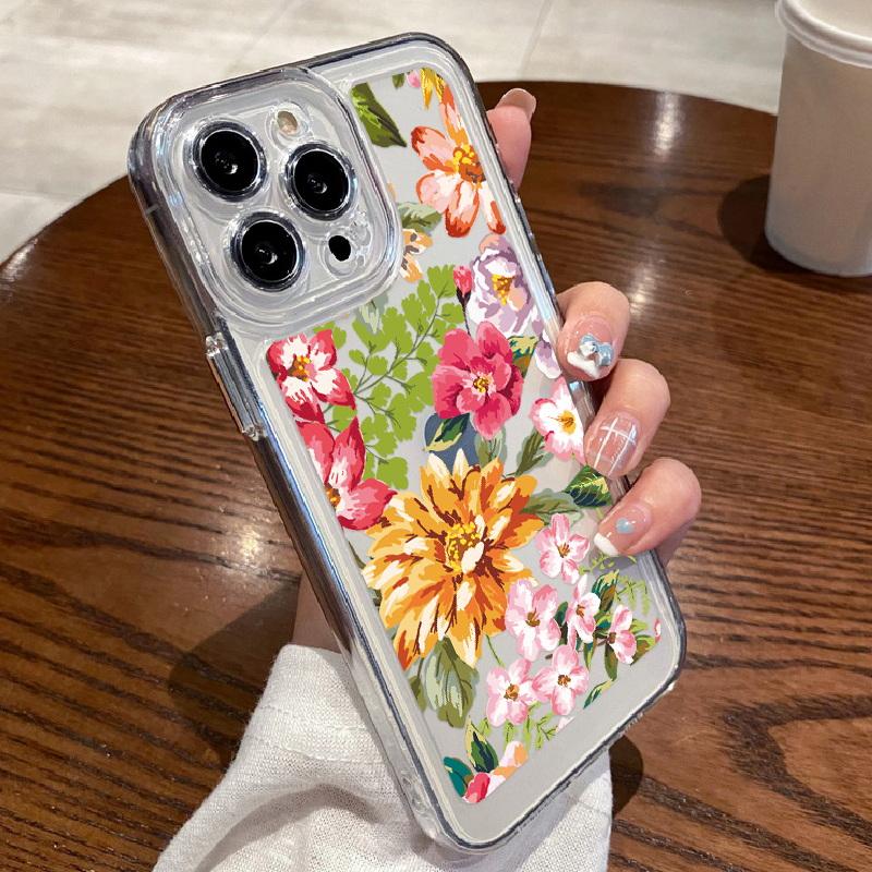 Прозрачный чехол с цветочным принтом для iPhone 16 15 14 11 Pro Max 13 12 Mini 15 14 Plus XR Xs Max 7 8, защита объектива, ударопрочный цветной силиконовый чехол