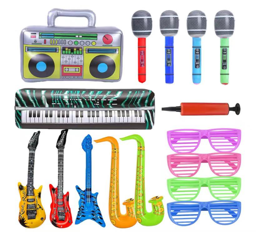 Набор надувных музыкальных инструментов из ПВХ для детей - Гитара и Микрофон, реквизит для сценических вечеринок.