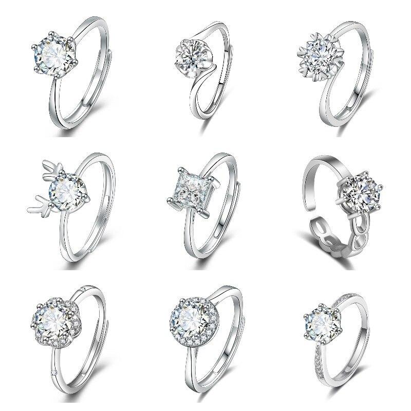 ANENJERY Круглое обручальное кольцо в форме сердца со сверкающим цирконием в один карат для женщин, классическое изящное открытое кольцо Bague Anillo