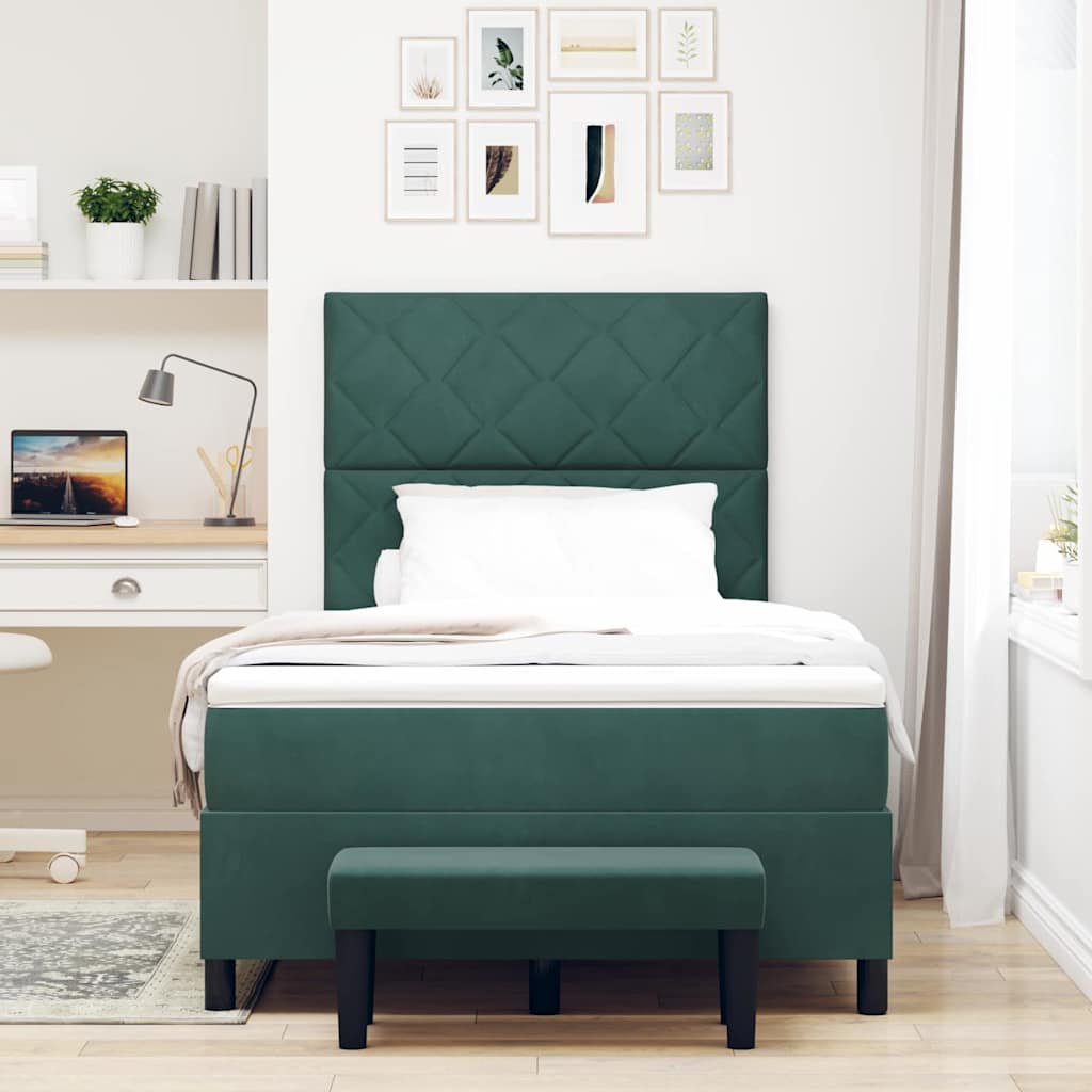 Box Spring Bed with Headboard Dark Green 190 x 120 cm Velvet
