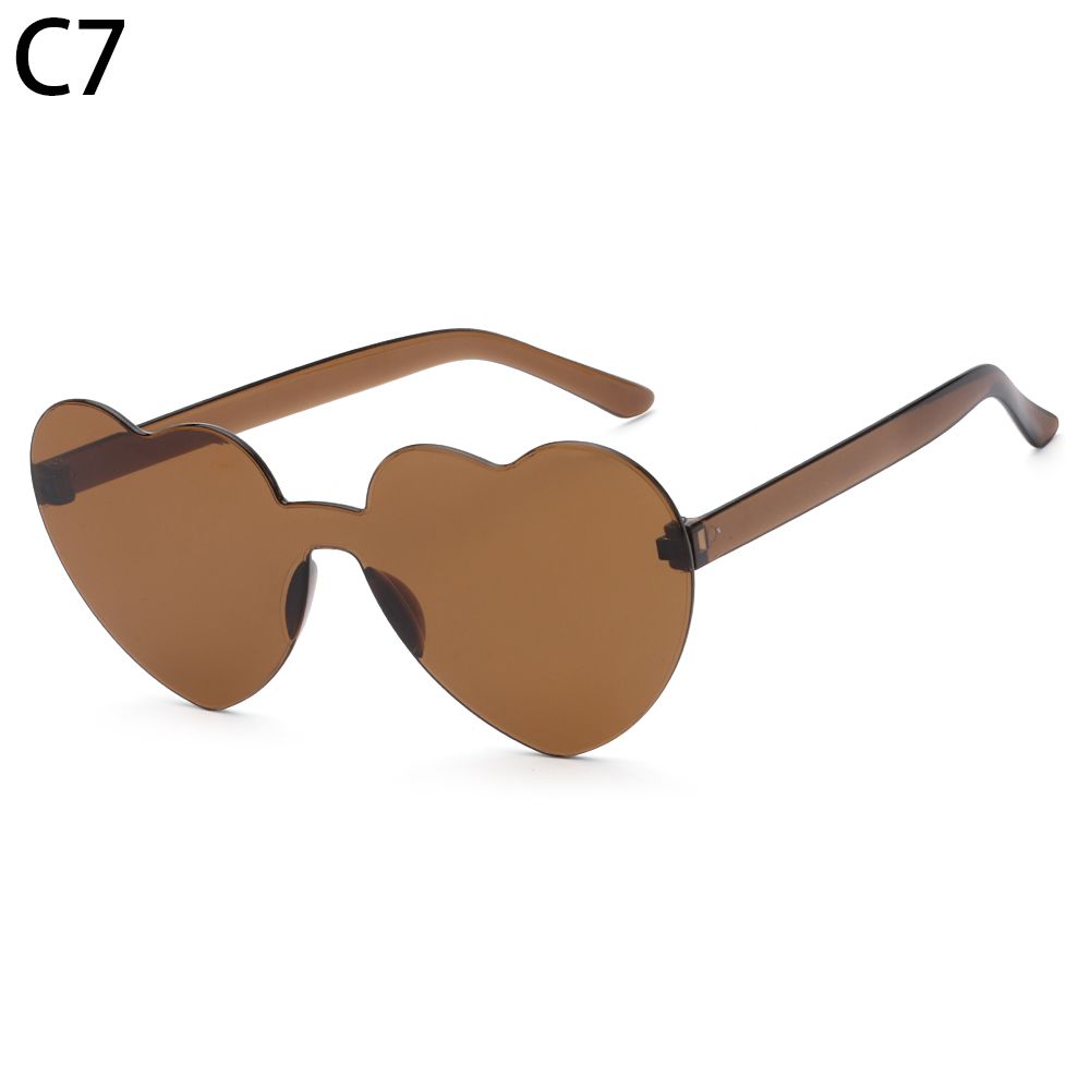 Accessories Trendy Candy Color Eyewear Heart Sunglasses Rimless Sunglasses for Women Heart Glasses