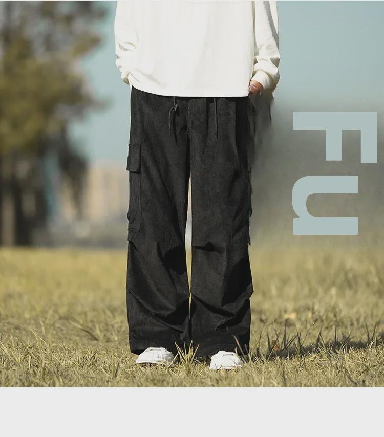 Мужские повседневные модные вельветовые комбинезоны армейского зеленого цвета - осенние и зимние широкие брюки