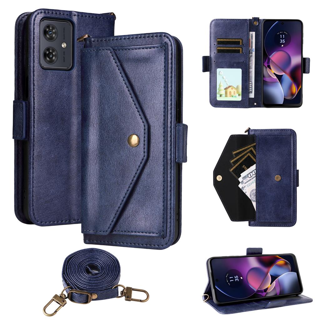 For Motorola Moto G64 5G/G54 5G Leather Case Magnetic Closure Wallet Stand Phone Cover with Crossbody Strap