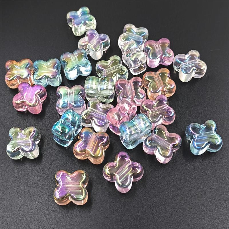 High Quality 10pcs Bracelet Necklace Creative Beaded Material Magic Color Highlighting Transparent UV Plated Four-petal Flower Loose Beads