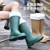 Новые высокие резиновые сапоги женские нескользящие водонепроницаемые сапоги средней высоты на флисе теплые резиновые сапоги на супертолстой подошве высокие резиновые сапоги женские