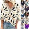 Женская рубашка, блузка, повседневные свободные рубашки, рукава 3/4, кружевная отделка, Хэллоуин, топы с v-образным вырезом и принтом, топы с принтом, футболки, футболки