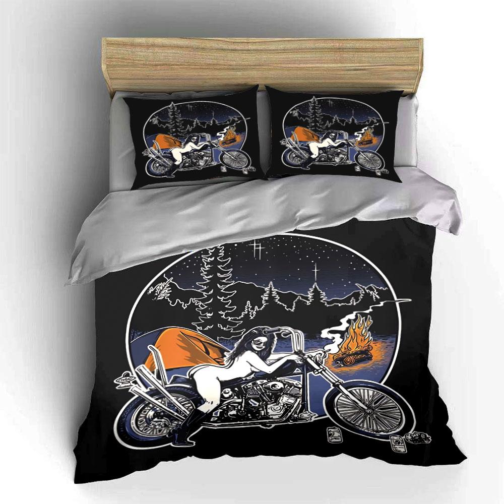 Motorcycle Adventure Night Bedding Duvet Cover Set Duvet Cover Pillowcases (1*Duvet Cover 2*Pillowcases, without duvet insert)