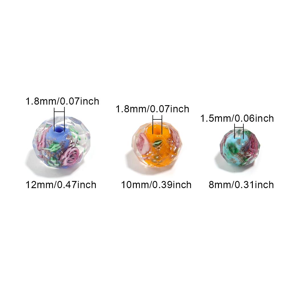 10pcs/lot 8 10 12mm Colored Faceted Lampwork Beads Flower Pattern Loose Spacer Abacus Glass Bead For DIY Charms Bracelet Earring