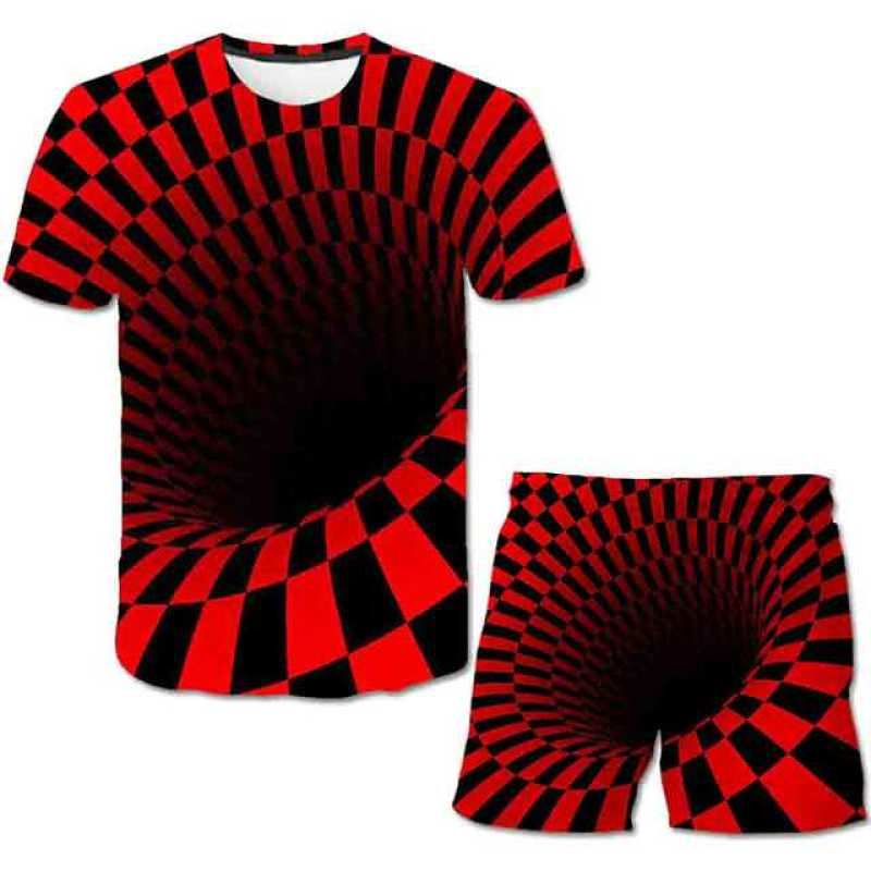 Комплекты одежды для мальчиков из полиэстера с 3D пламенем и водоворотом, летняя распродажа для мальчиков, футболка, короткие штаны, комплект одежды для детей 4-14 лет