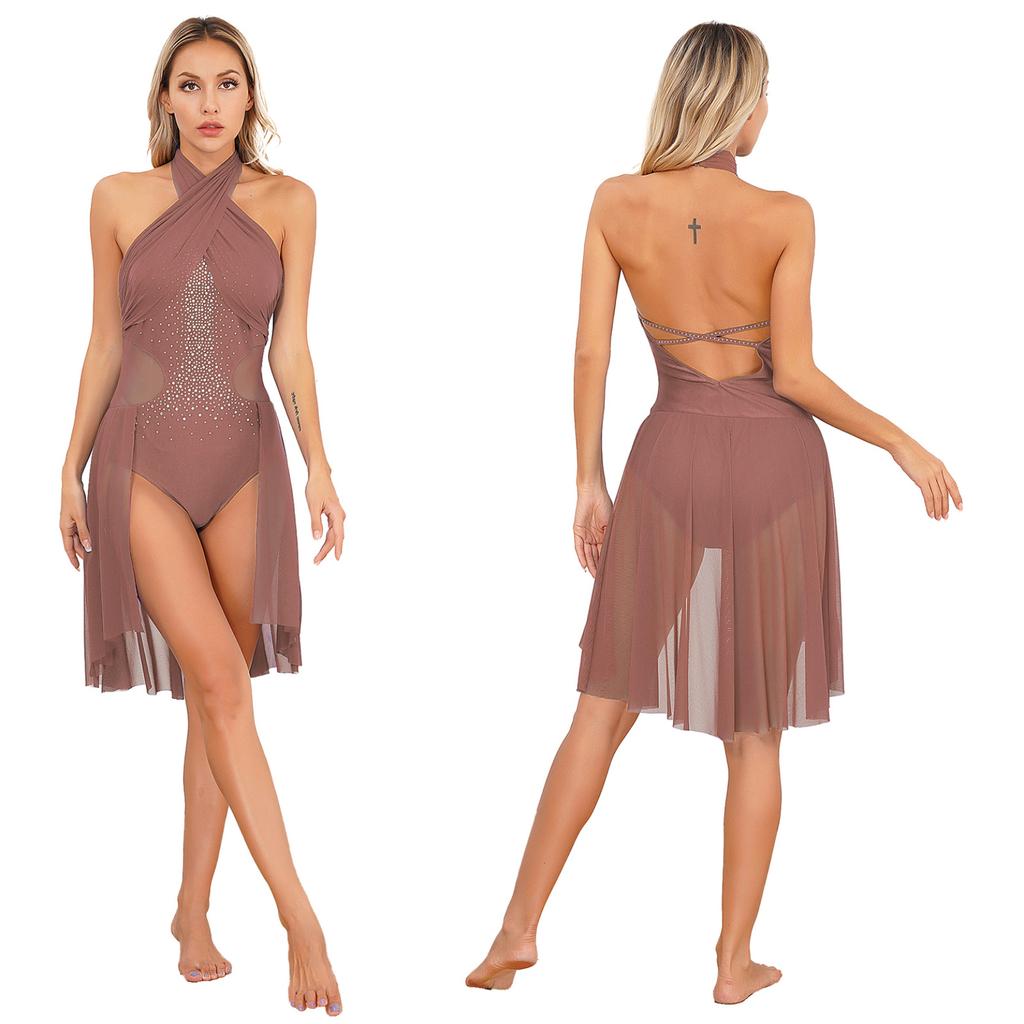 Женское балетное платье для современных танцев для взрослых, лирическое шифоновое струящееся платье без рукавов, гимнастическое трико для фигурного катания