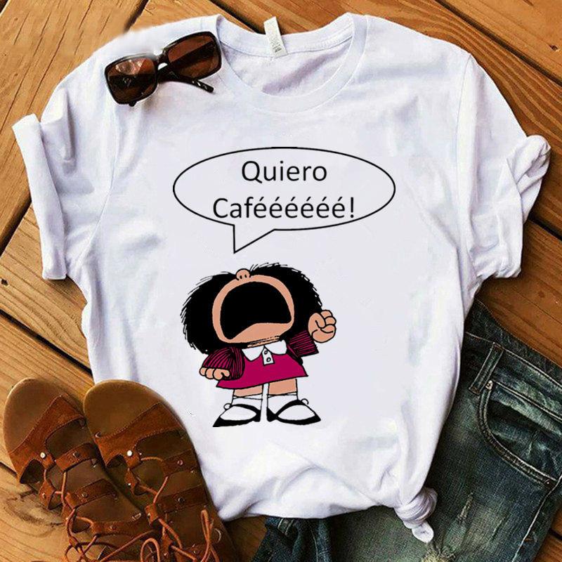 Женская футболка с мультяшным принтом Paz Mafalda Or Quiero Cafe, женская графическая футболка в стиле Харадзюку, смешная