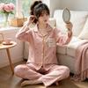 Home Comfortable Cotton Pajamas Women's Autumn Cartoon Striped High-value Homewear Long Sleeve Two-piece Set