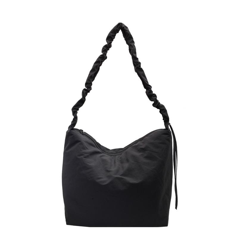 Large Capacity Nylon Shoulder Bag Soft Waxy Cotton Lazy Crossbody Bag Student Commuter Casual Tote Bag