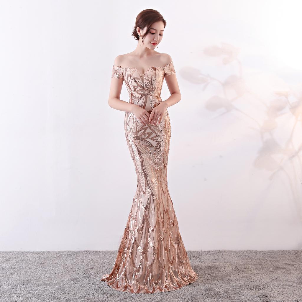 Women's Off Shoulder Sequin Mermaid Long Formal Dresses Party Ball Prom Dress Banquet Evening Gowns