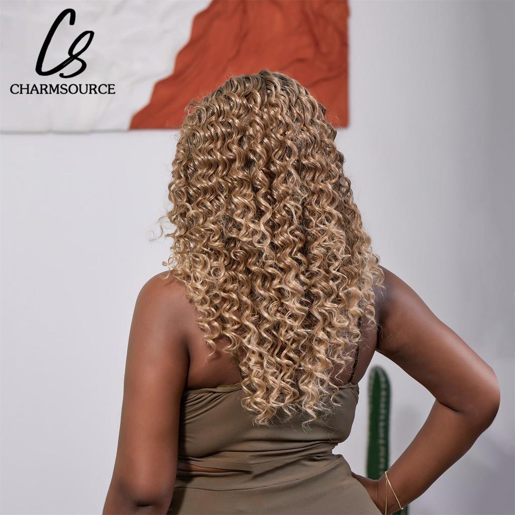 CharmSource вьющиеся длинные темные омбре коричневые кружевные передние синтетические парики для чернокожих женщин натуральный высокой плотности ежедневного использования