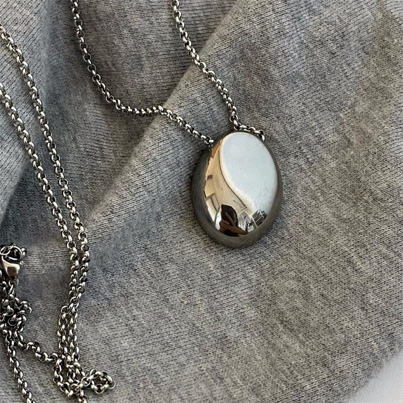 Stainless Steel Egg Shape Pendent Neckalce for Women Men Metal Large Oval Water Drop Sweater Chain Long Necklace Elegent Jewelry