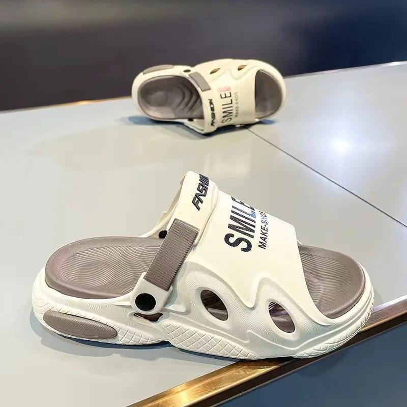 Модные мужские тапочки, летние новые тапочки из ЭВА с мягкой подошвой, пляжная обувь для мужчин, нескользящие сандалии на платформе, унисекс, сандалии на две ноги