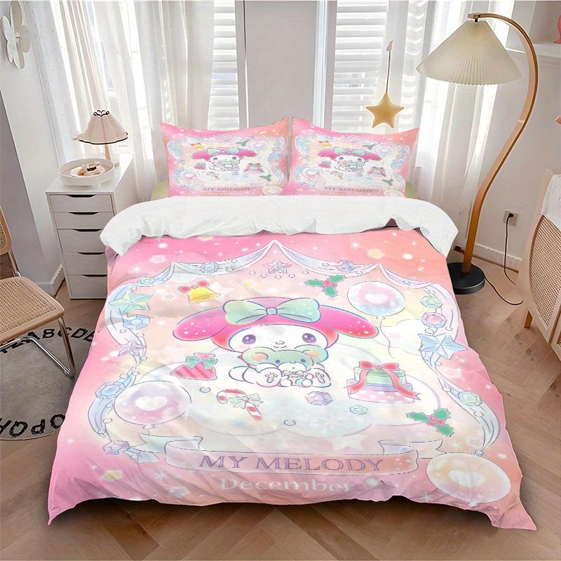 3pcs December My Melody Three-Piece Patterned Quilt Cover Set - Soft and Cozy Bedroom, Guest Room and Dorm Decorative Bedding 3-Piece Set 1 Quilt