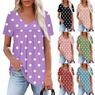 Женский повседневный топ с V-образным вырезом, коротким рукавом, оборкой на груди и принтом