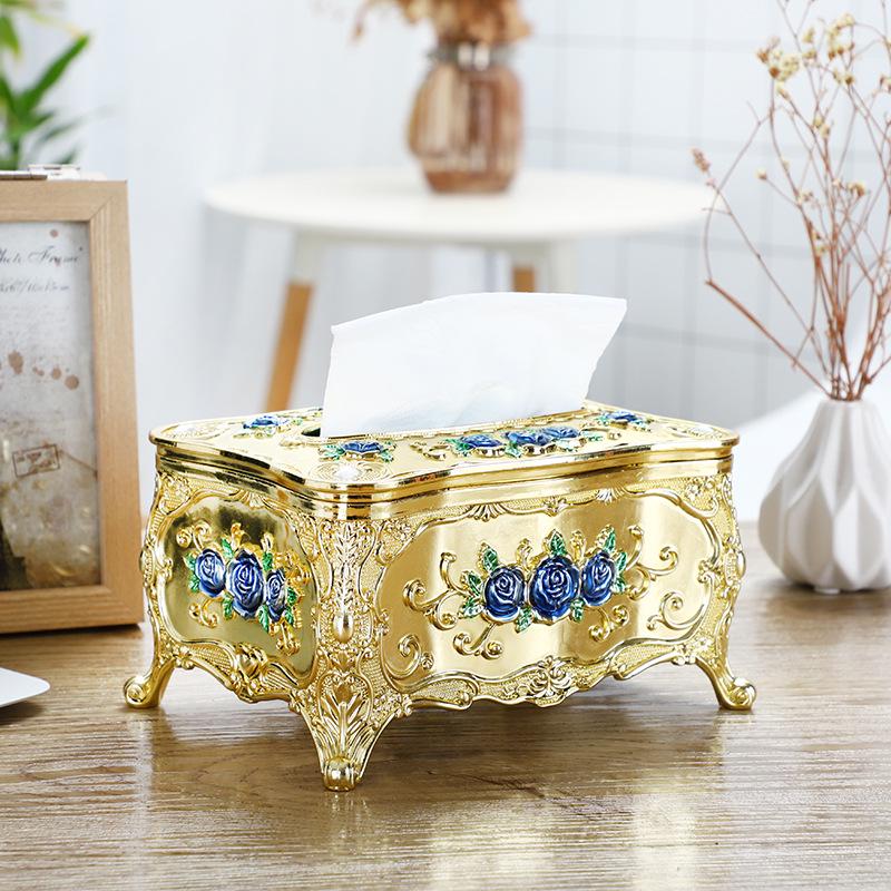 Акриловая коробка-диспенсер для салфеток с золотой окантовкой, 18x12x9см - Креативный маленький настольный держатель для салфеток