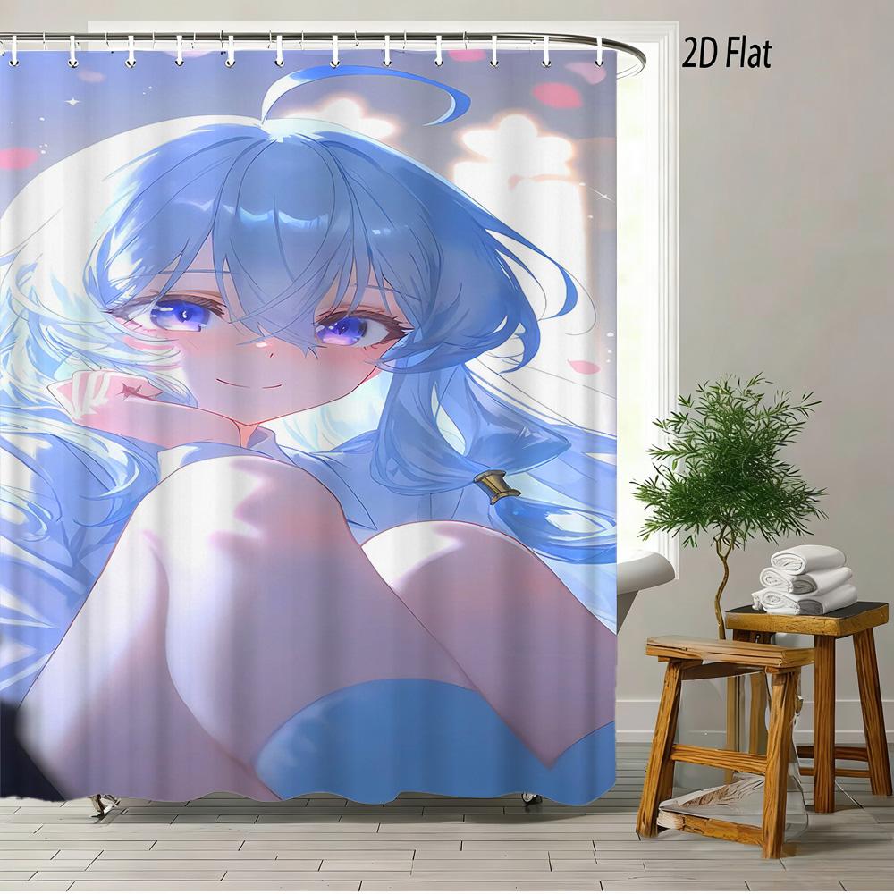 2D плотная шторка для душа с принтом Наруто Аниме Чиби Наруто Узумаки сидит на камне в лесу, водонепроницаемая, для декора ванной комнаты
