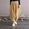 Johnature Women Vintage Corduroy Casual Pants Washed Distressed Loose Autumn Winter Solid Color Elastic Waist Trousers