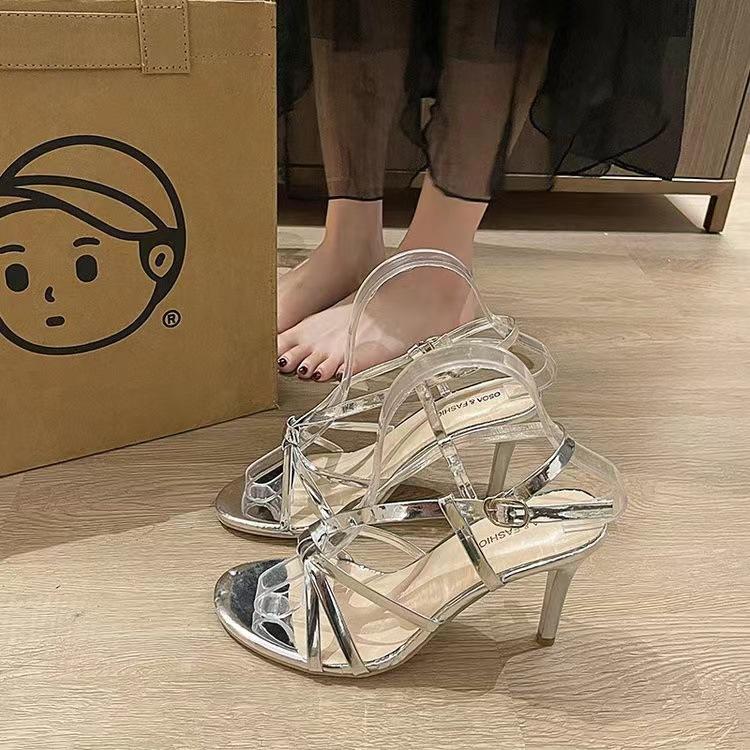 Золотые ремешки на высоком каблуке женские босоножки с открытым носком, новинка лета 2025 года, односложные ремешки на шпильках, темпераментные светские женщины